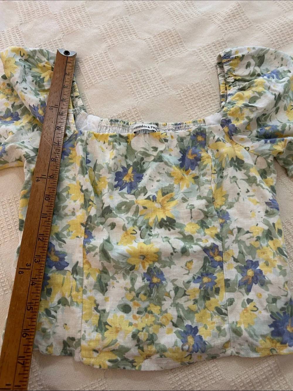 Abercrombie & Fitch Floral Square-Neck Puff Sleeve Top linen XS